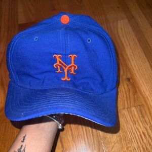Blue Baseball Cap with Orange Logo